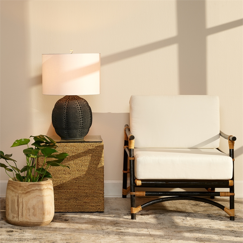 Jamie Young Co Captain Handwoven Coastal Rattan & Glass Side Table in Natural