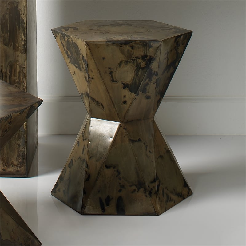 J&D Designs Co Crown Prismatic Modern Metal Small Side Table in Brown/Black