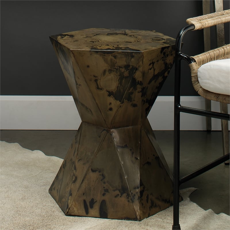 J&D Designs Co Crown Prismatic Modern Metal Small Side Table in Brown/Black