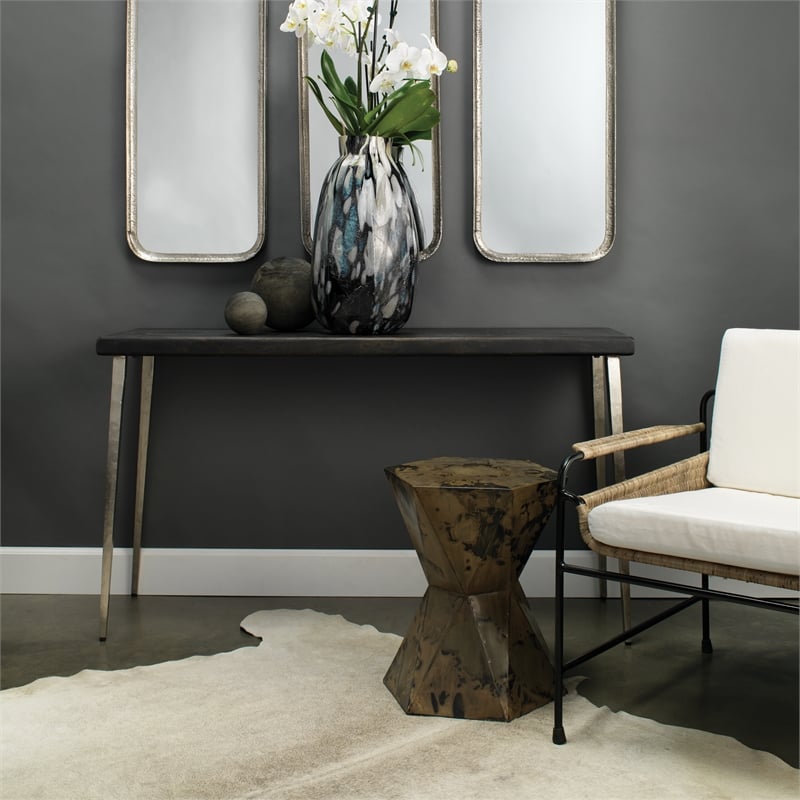 J&D Designs Co Crown Prismatic Modern Metal Small Side Table in Brown/Black