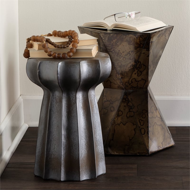 J&D Designs Co Crown Prismatic Modern Metal Small Side Table in Brown/Black