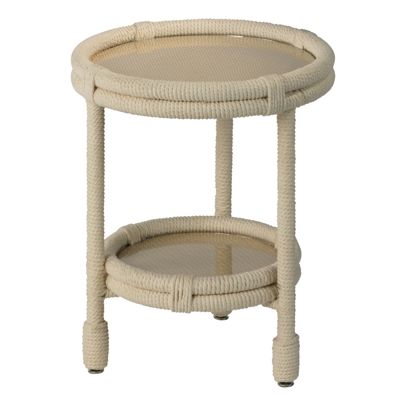 J&D Designs Co Delta Lower Shelf Coastal Cotton & Glass Side Table in Off White