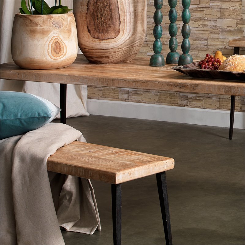 J&D Designs Co Farmhouse Traditional Iron/Wood Bench in Natural/Black