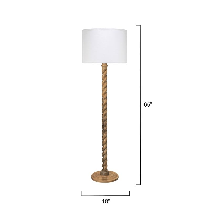 J&D Designs Co Barley Wood & Linen Floor Lamp with Drum Shade in Brown/White