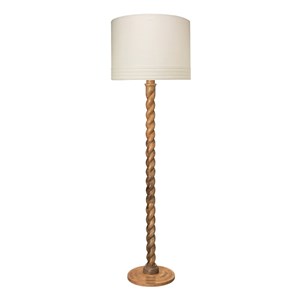 J&D Designs Co Barley Wood & Linen Floor Lamp with Drum Shade in Brown/White