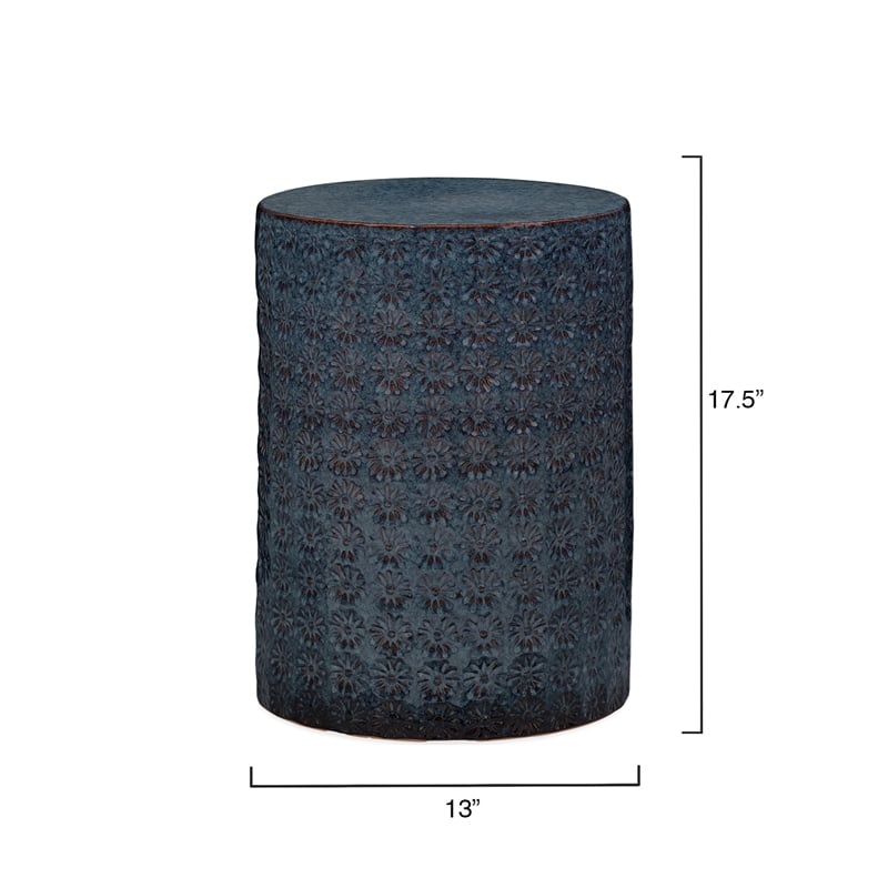 J&D Designs Co Wildflower Coastal Ceramic Side Table in Dark Blue/Gray