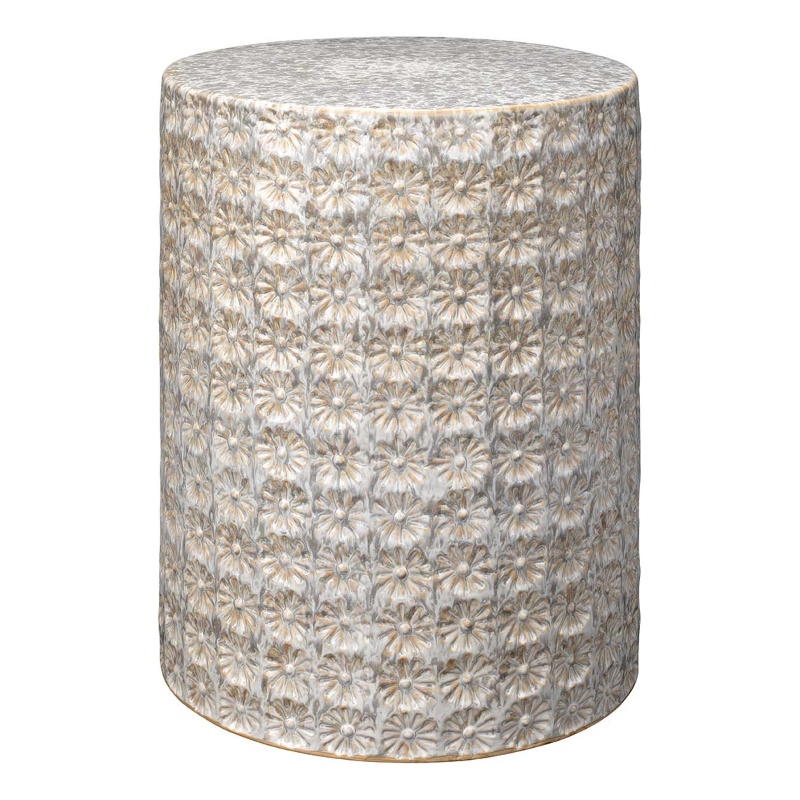 J&D Designs Co Wildflower Coastal Ceramic Side Table in Cream/Gray
