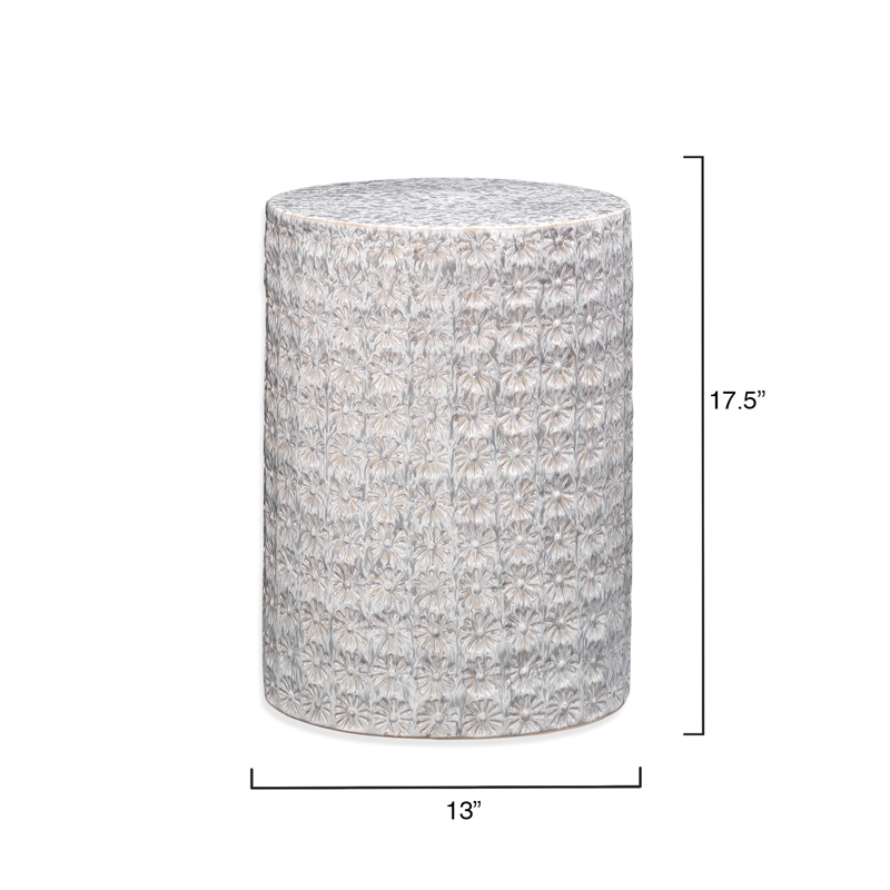 J&D Designs Co Wildflower Coastal Ceramic Side Table in Cream/Gray