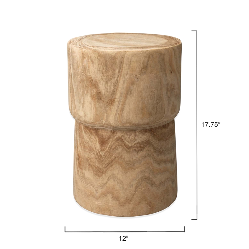J&D Designs Co Yucca Cylinder Traditional Paulownia Wood Side Table in Brown