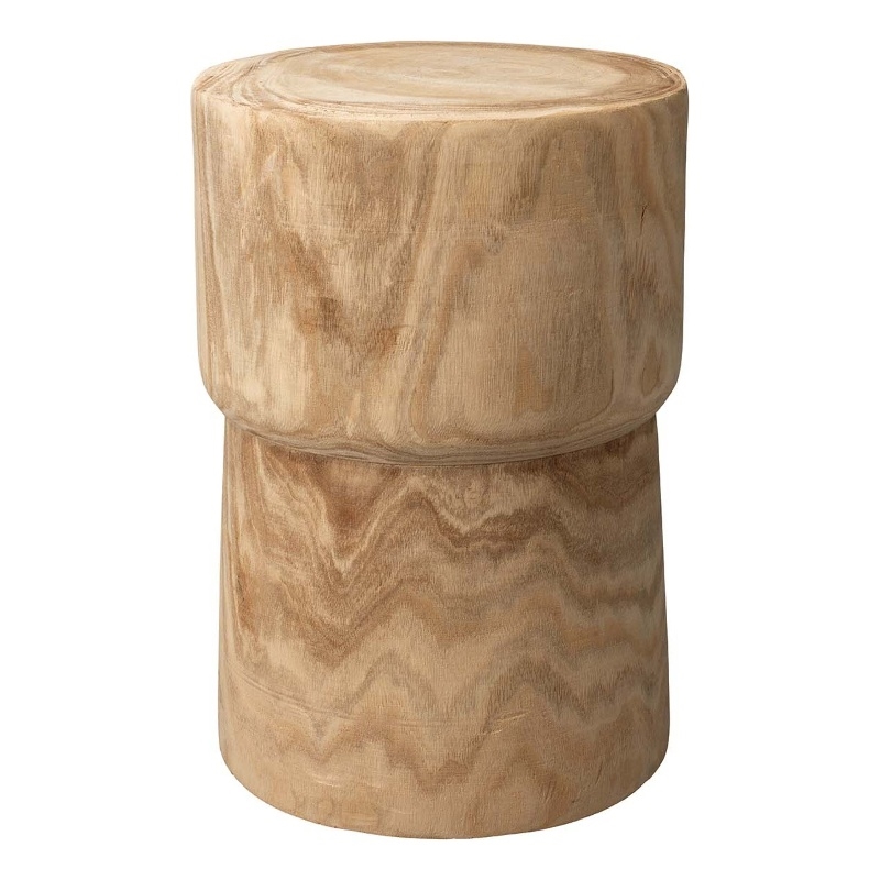 J&D Designs Co Yucca Cylinder Traditional Paulownia Wood Side Table in Brown