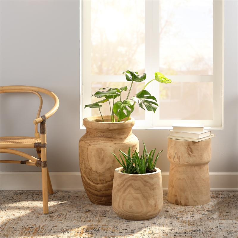 J&D Designs Co Yucca Cylinder Traditional Paulownia Wood Side Table in Brown