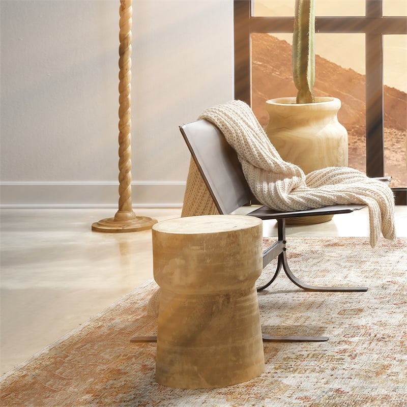 J&D Designs Co Yucca Cylinder Traditional Paulownia Wood Side Table in Brown