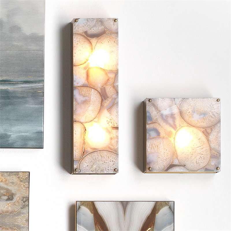 J&D Designs Co Adeline Rectangle Agate/Resin/Steel Wall Sconce in Antique Brass