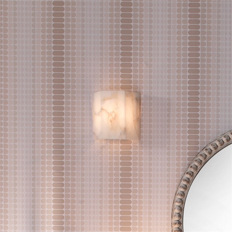 J&D Designs Co Borealis Hexagon Coastal Alabaster Stone Wall Sconce in White