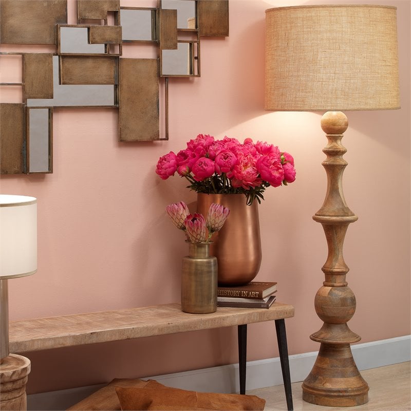 J&D Designs Co Budapest Traditional Wood/Linen Floor Lamp in Natural