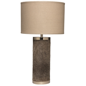 J&D Designs Co Column Coastal Faux Leather Hide/Linen Table Lamp in Natural