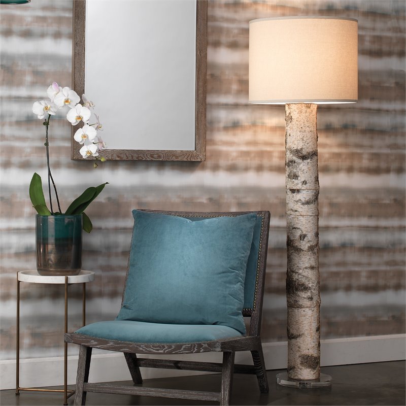 J&D Designs Co Forrester Modern Resin/Linen Floor Lamp in Natural Birch Veneer