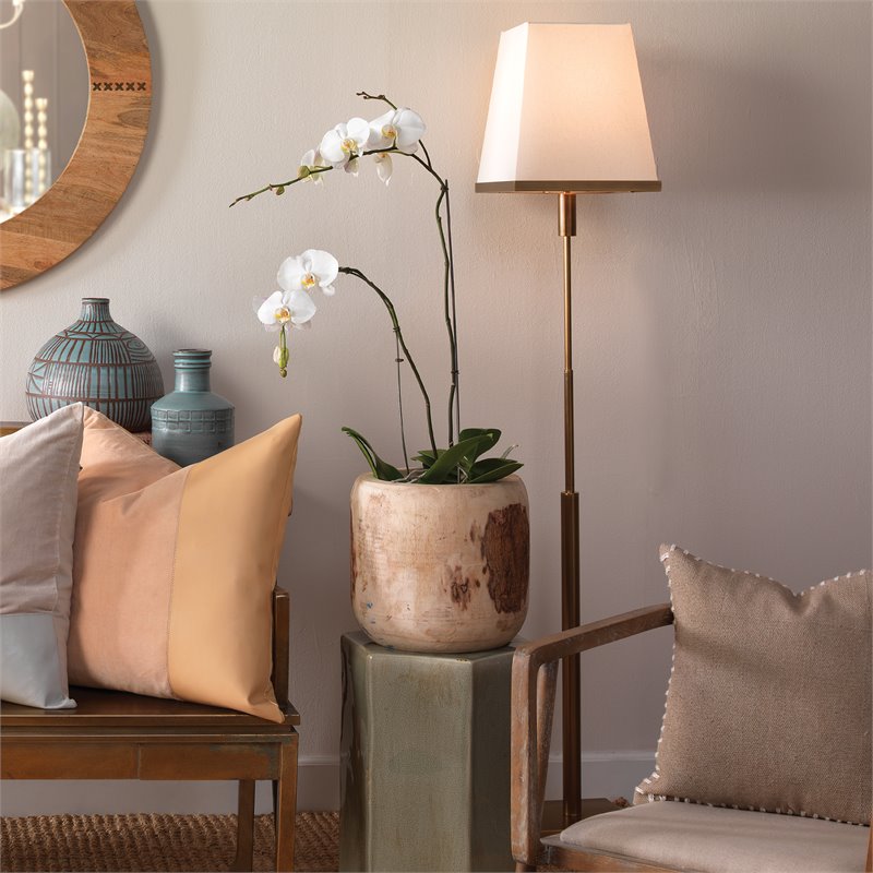 J&D Designs Co Jud Modern Steel Metal/Linen Floor Lamp in Antique Brass/White