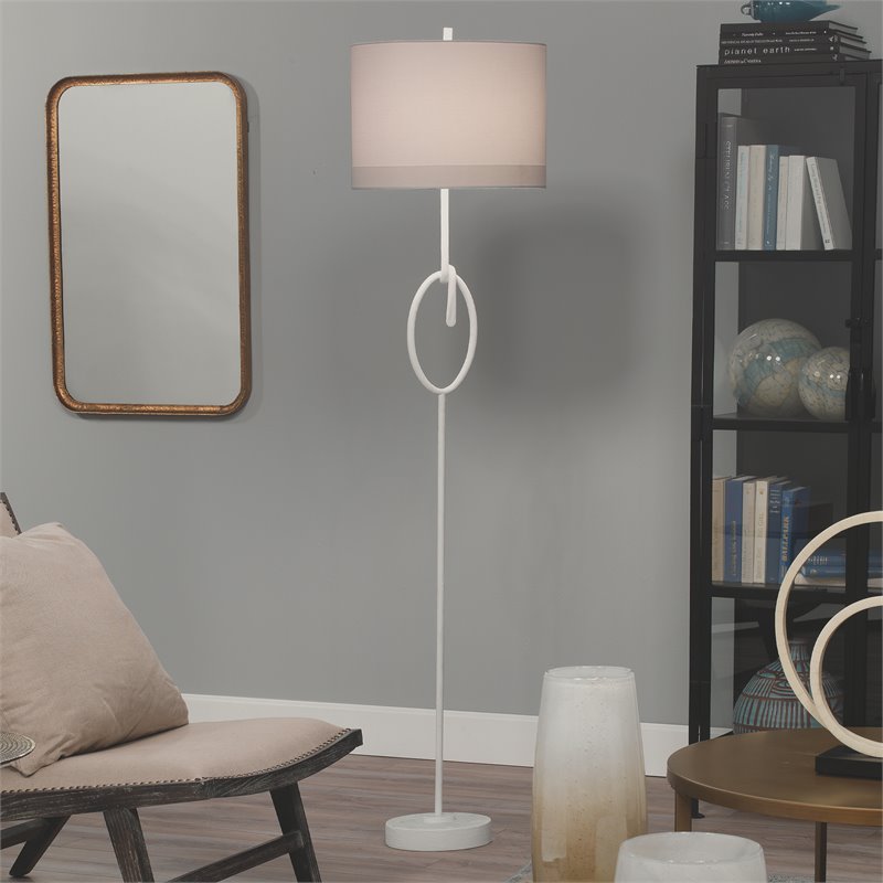 J&D Designs Co Knot Modern Steel Metal/Linen Floor Lamp in White Gesso
