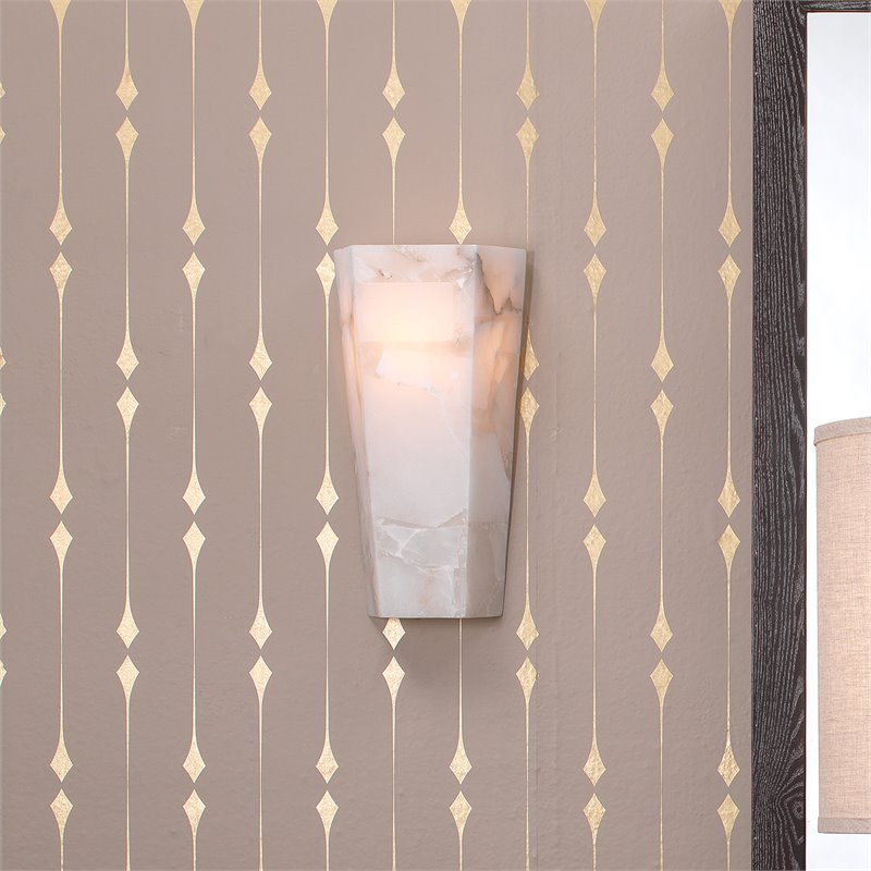 J&D Designs Co Borealis Tall Hexagon Stone Wall Sconce in Alabaster White
