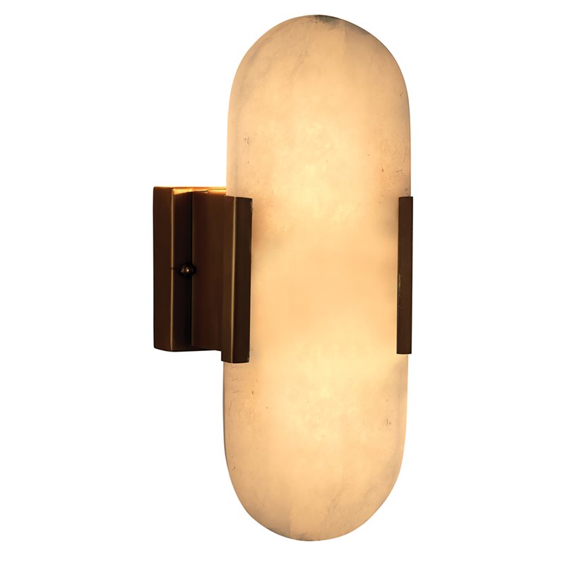 J&D Designs Co Delphi Modern Alabaster Stone/Steel Wall Sconce in Antique Brass