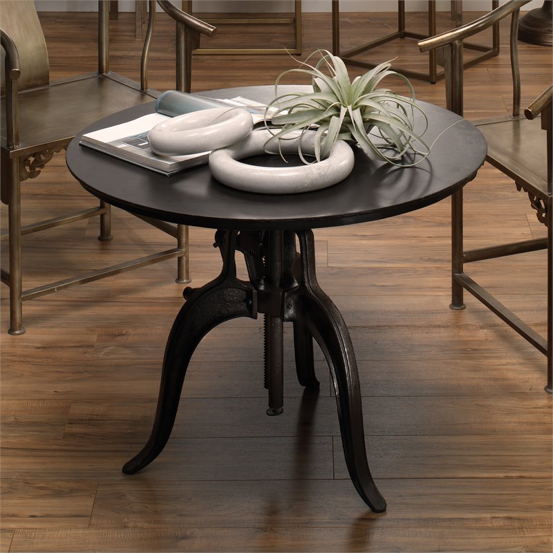 J&D Designs Co Americana Contemporary Metal Crank Table in Gunmetal Gray