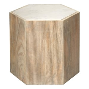 J&D Designs Co Argan Hexagon Wood & Marble Large Table in Natural/White