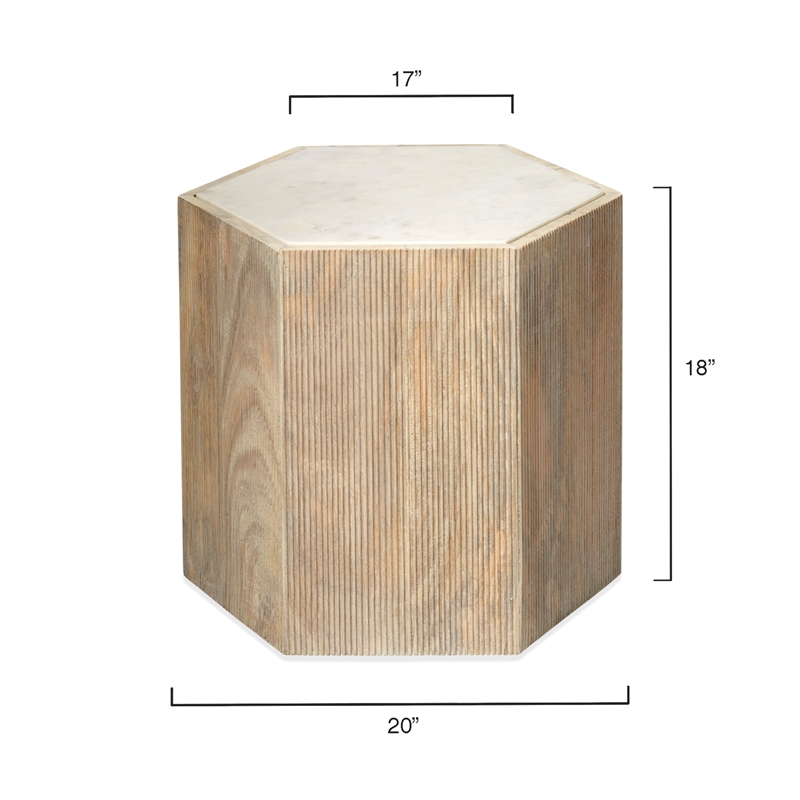 J&D Designs Co Argan Hexagon Wood & Marble Large Table in Natural/White