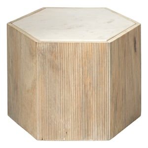 J&D Designs Co Argan Hexagon Wood & Marble Medium Table in Natural/White