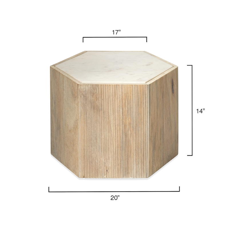 Jamie Young Co Argan Hexagon Wood & Marble Medium Table in Natural/White