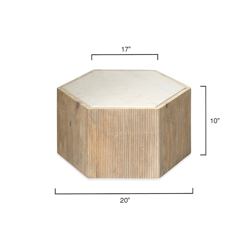 Jamie Young Co Argan Hexagon Wood & Marble Small Table in Natural/White
