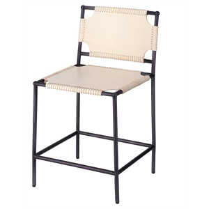 Jamie Young Co Asher 35&quot Transitional Leather & Steel Counter Stool in White