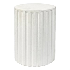 J&D Designs Co Fluted Circular Transitional Stone Side Table in Antique White