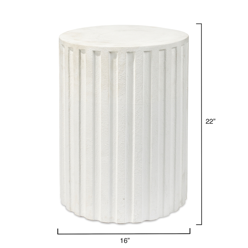 J&D Designs Co Fluted Circular Transitional Stone Side Table in Antique White