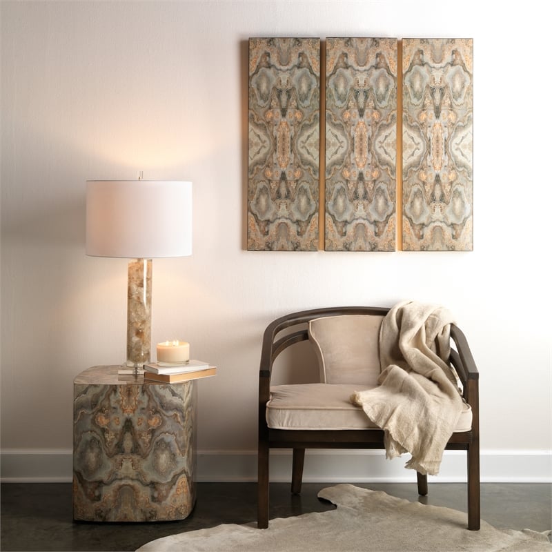 J&D Designs Co Ink Blot Transitional Wood Side Table in Taupe Brown/Gray