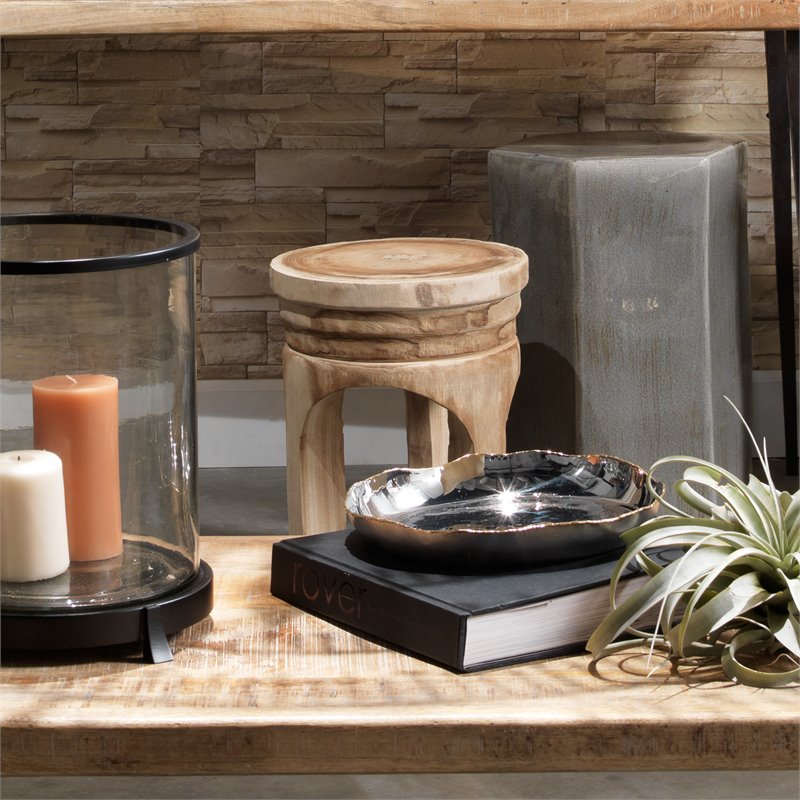 J&D Designs Co Mesa Coastal Rough Wood Wooden Stool in Natural