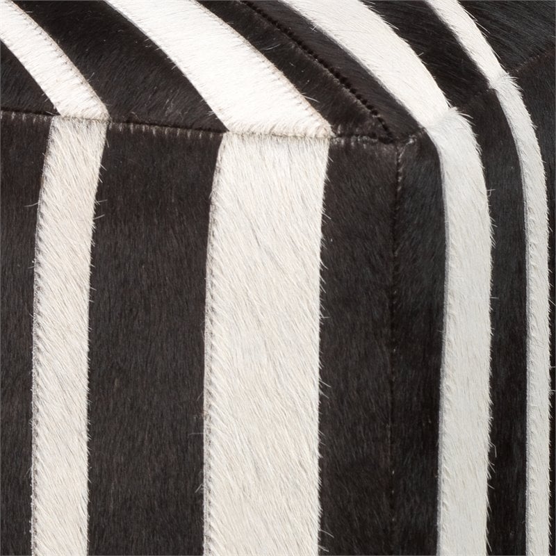 J&D Designs Co Nantucket Upholstered Transitional Leather Ottoman in Brown/White