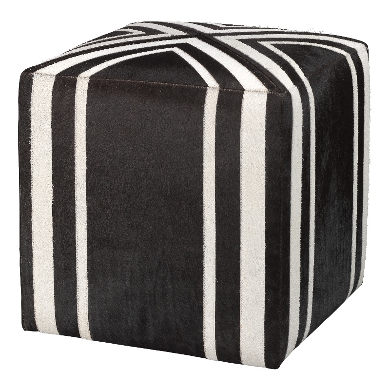 J&D Designs Co Nantucket Upholstered Transitional Leather Ottoman in Brown/White