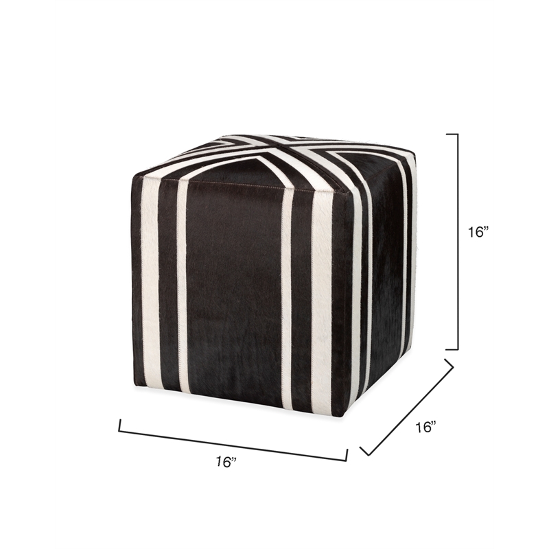 J&D Designs Co Nantucket Upholstered Transitional Leather Ottoman in Brown/White