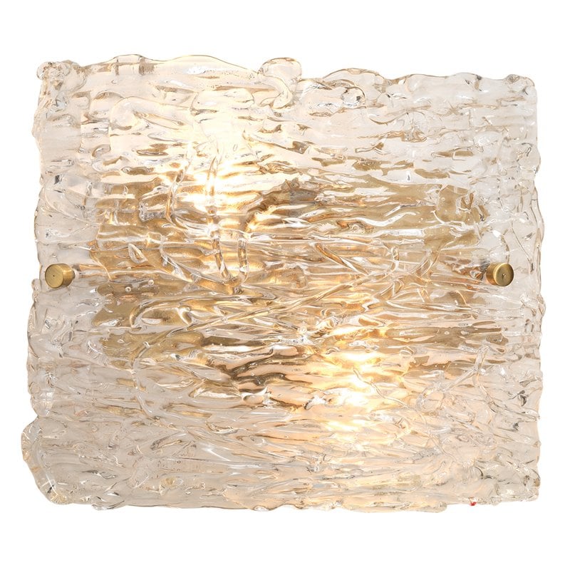 J&D Designs Co Swan Large Curved Glass/Steel Sconce in Clear Textured/Brass