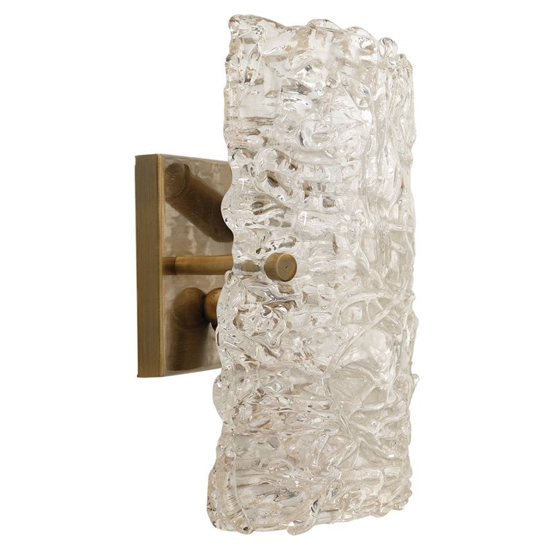 J&D Designs Co Swan Large Curved Glass/Steel Sconce in Clear Textured/Brass