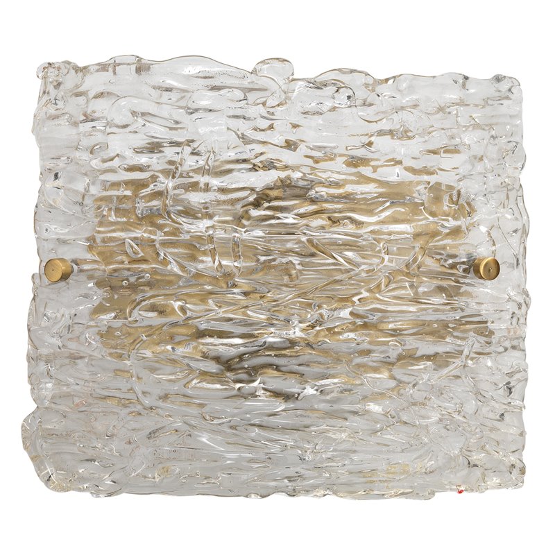 J&D Designs Co Swan Large Curved Glass/Steel Sconce in Clear Textured/Brass