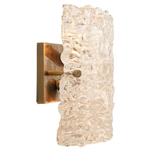 J&D Designs Co Swan Large Curved Glass/Steel Sconce in Clear Textured/Brass