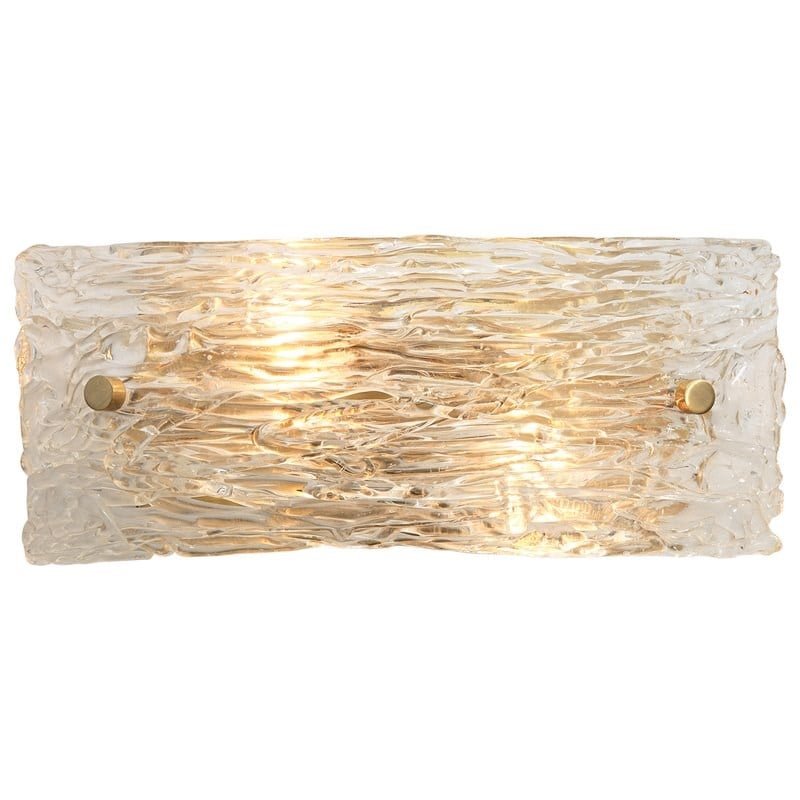 J&D Designs Co Swan Small Curved Glass/Steel Sconce in Clear Textured/Brass