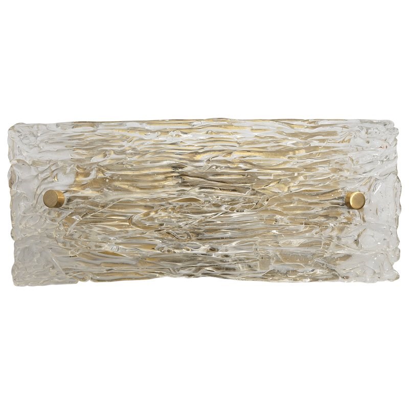 J&D Designs Co Swan Small Curved Glass/Steel Sconce in Clear Textured/Brass