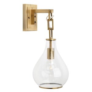 J&D Designs Co Tear Drop Hanging Iron Metal/Glass Wall Sconce in Antique Brass