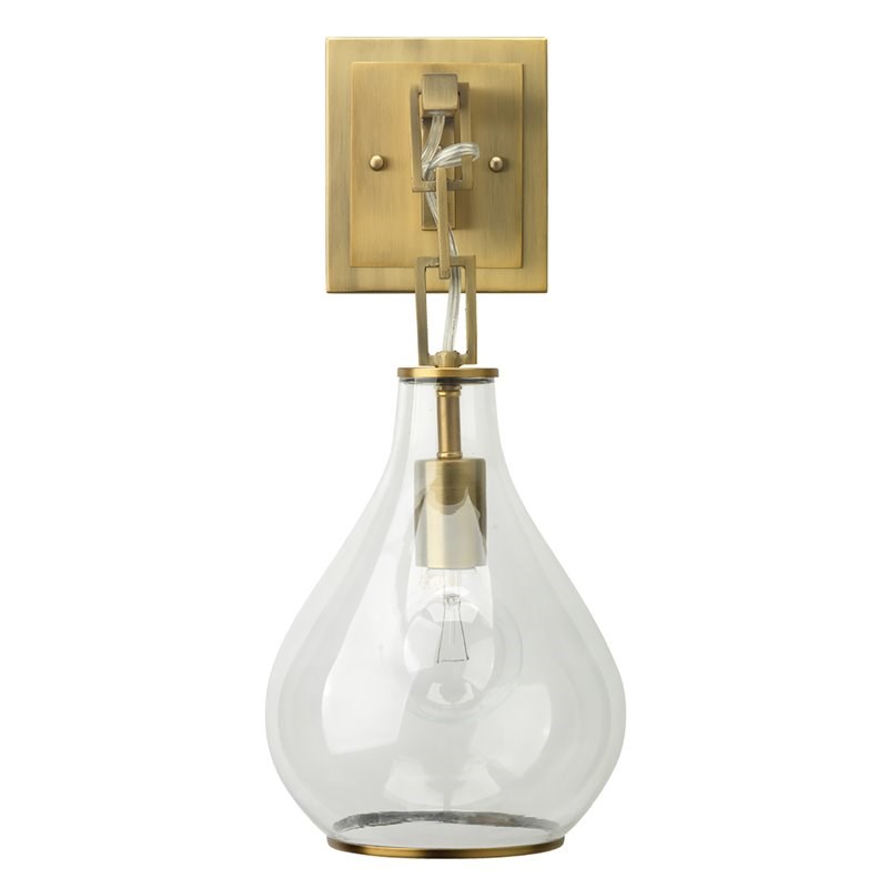 J&D Designs Co Tear Drop Hanging Iron Metal/Glass Wall Sconce in Antique Brass