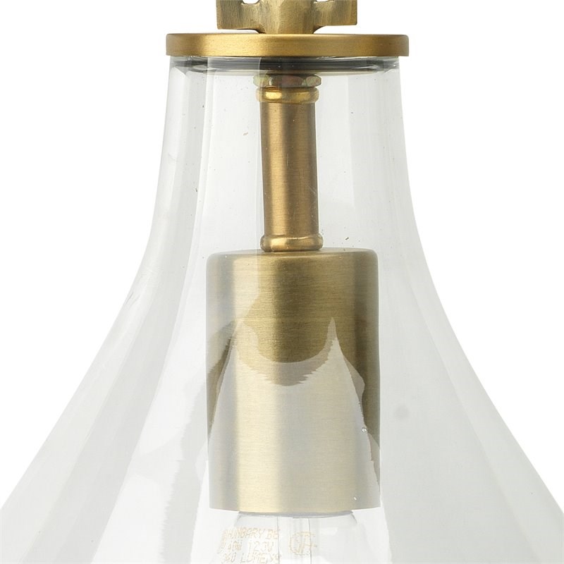 J&D Designs Co Tear Drop Hanging Iron Metal/Glass Wall Sconce in Antique Brass