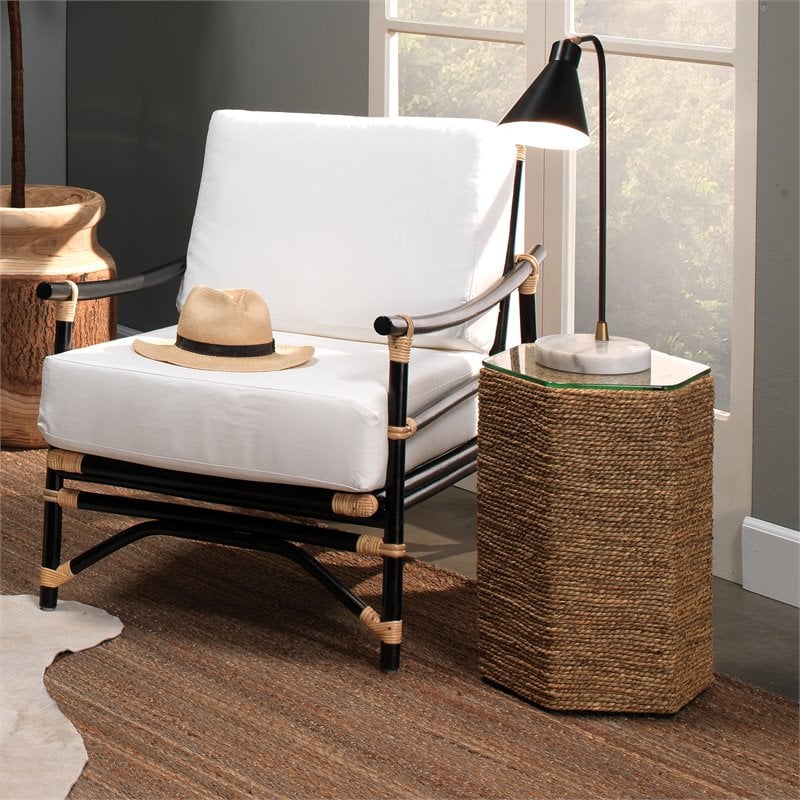 J&D Designs Co Peninsula Coastal Seagrass Rattan & Glass Side Table in Natural