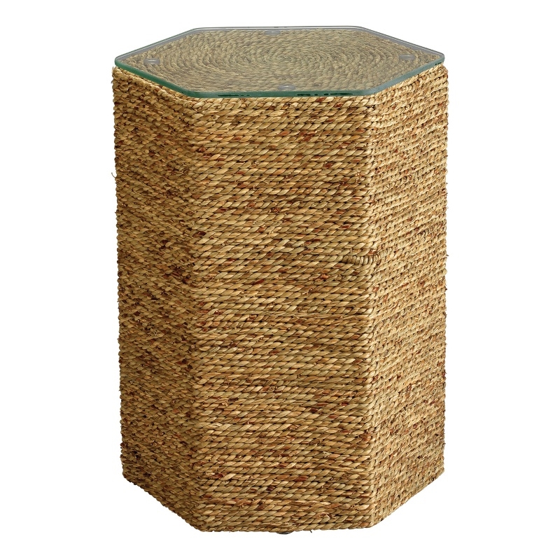J&D Designs Co Peninsula Coastal Seagrass Rattan & Glass Side Table in Natural